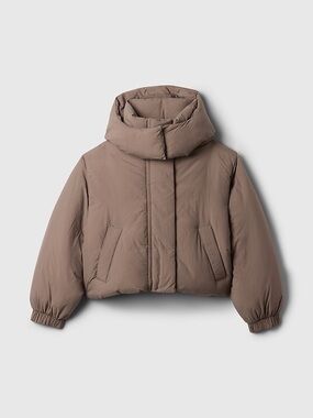 GAP Women’s Cropped Duvet Wrap Puffer Jacket in Taupe Brown